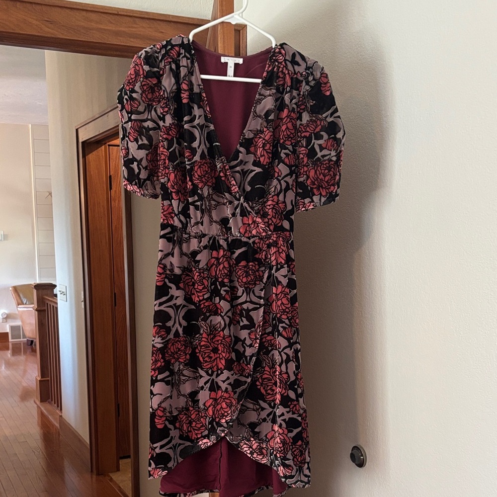 Leith Black and Red Floral High Low Dress